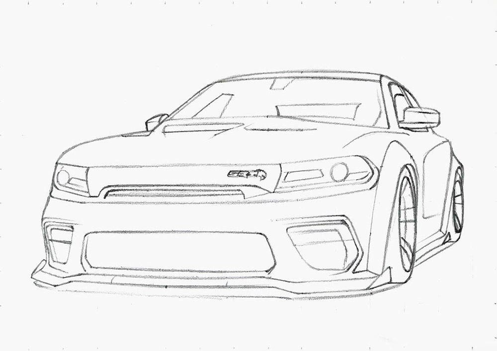 How To Draw A Dodge Charger SRT Hellcat Realistic Step